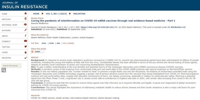Curing the pandemic of misinformation….Part 1 Curing the pandemic of misinformation on COVID-19 mRNA vaccines through real evidence-based medicine
